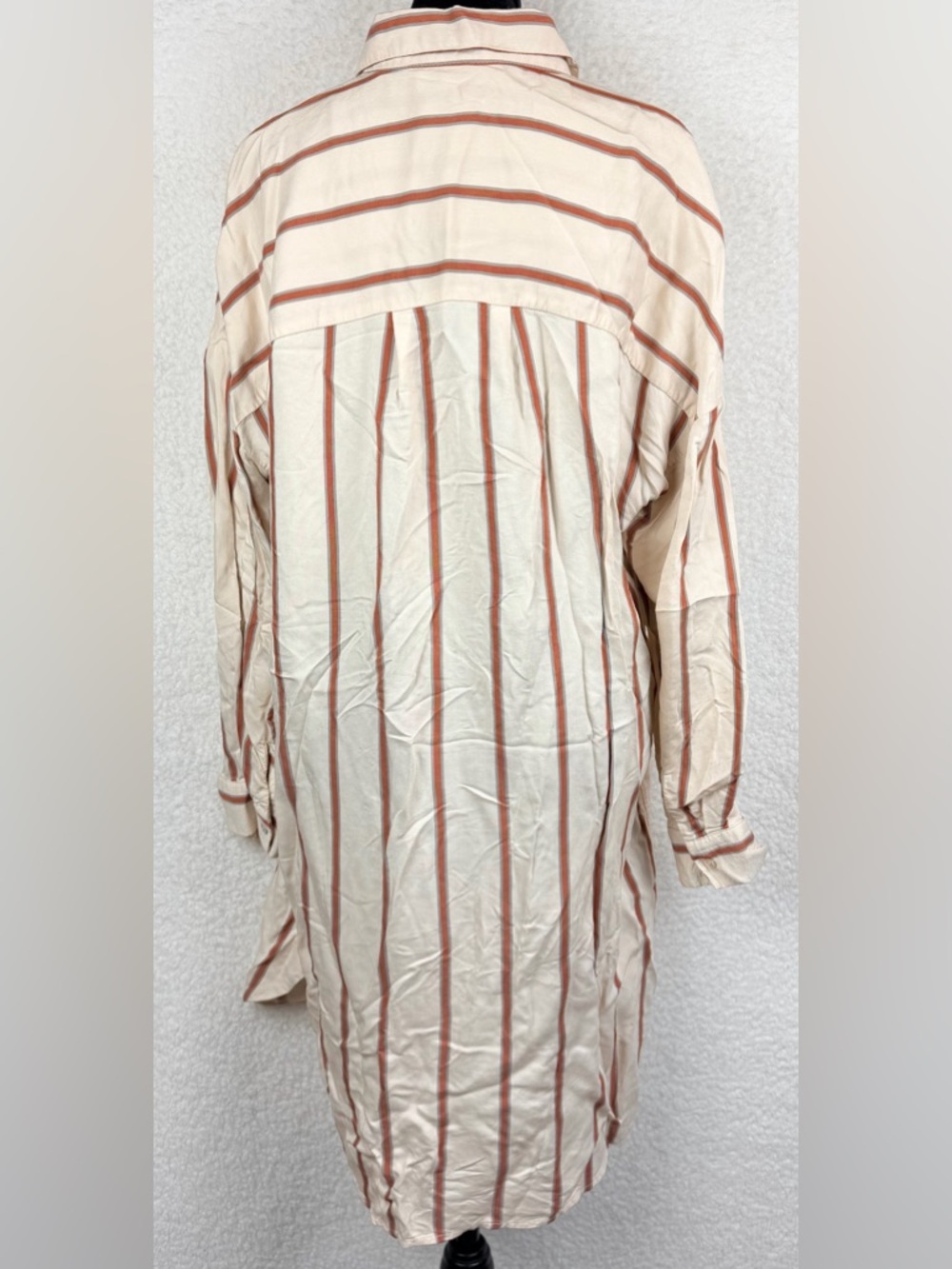 ZARA • Cream/Rust Striped Long Sleeve Button-Down Mini Shirt Dress, S - Picture 6 of 13